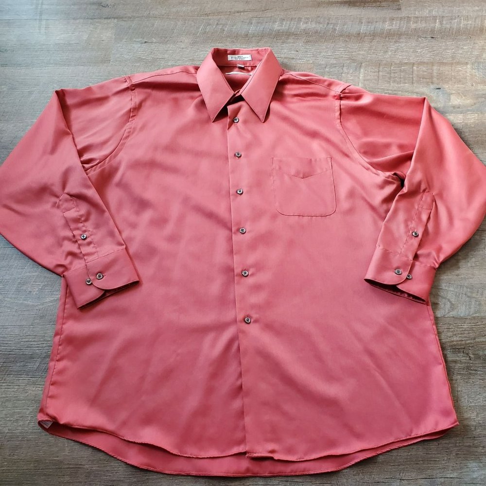 Geoffrey Beene Dress Shirt Size XL 17 34/3 Button up Light Red Wrinkle Free